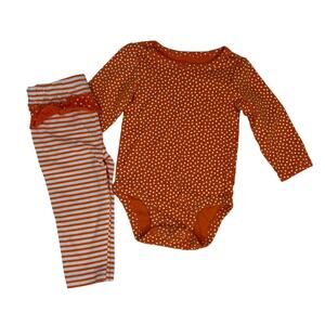Carter’s Baby Girl 9M Orange Polka Dot Bodysuit & Stripe Pants Outfit Set